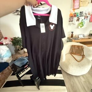 Black Disney Mickey button up  Dress with White Collar and Mickey Mouse Patch